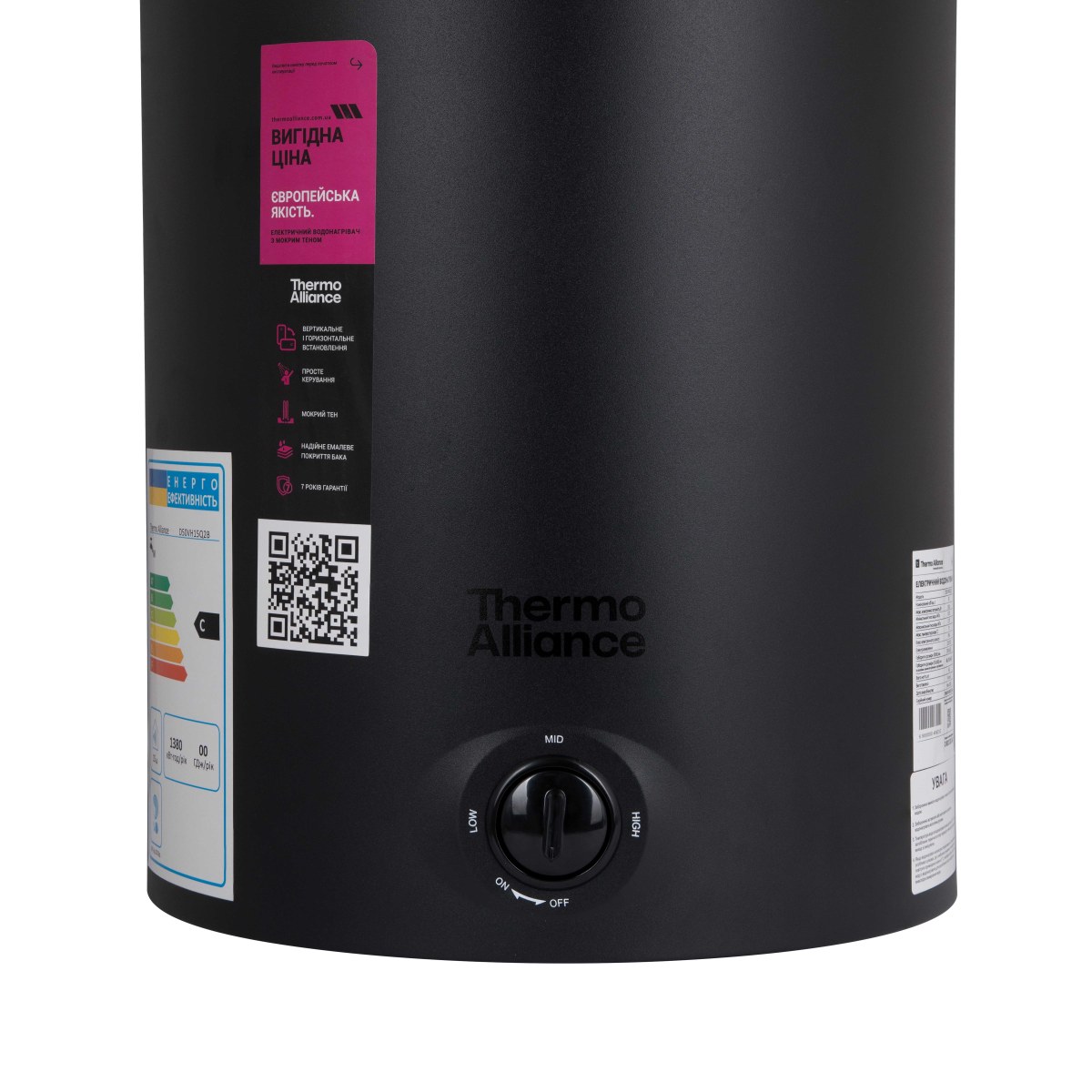 Бойлер Thermo Alliance D100VH15Q3В 100 л с мокрым ТЭНом 1,5 кВт, электрический, чёрный