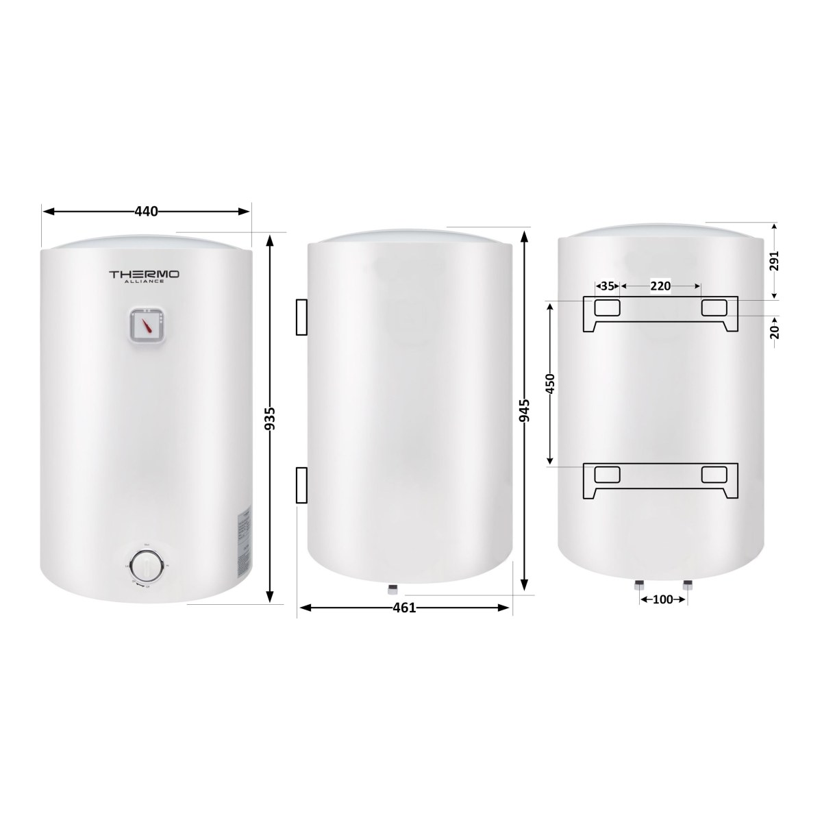 Бойлер Thermo Alliance D100VH15Q3 100 л с мокрым ТЭНом 1,5 кВт, электрический, белый