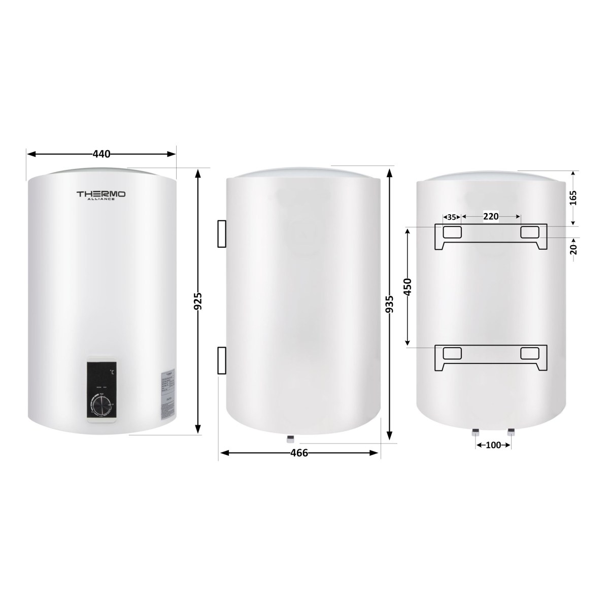 Бойлер Thermo Alliance D100V20J3DK 100 л із сухим ТЕНом 2,0 кВт, електричний, білий