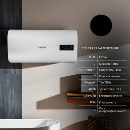 Бойлер Thermo Alliance DT30H20GPD плоский 30 л с мокрым ТЭНом 2,0 кВт, горизонтальный, белый