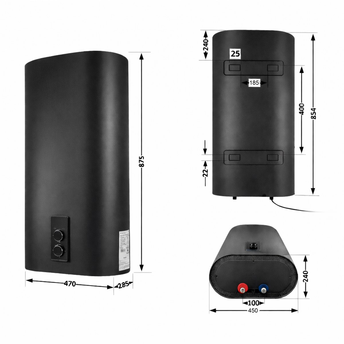 Бойлер Thermo Alliance DT50V20GPD2В плоский 50 л с мокрым ТЭНом 2,0 кВт, вертикальный, чёрный