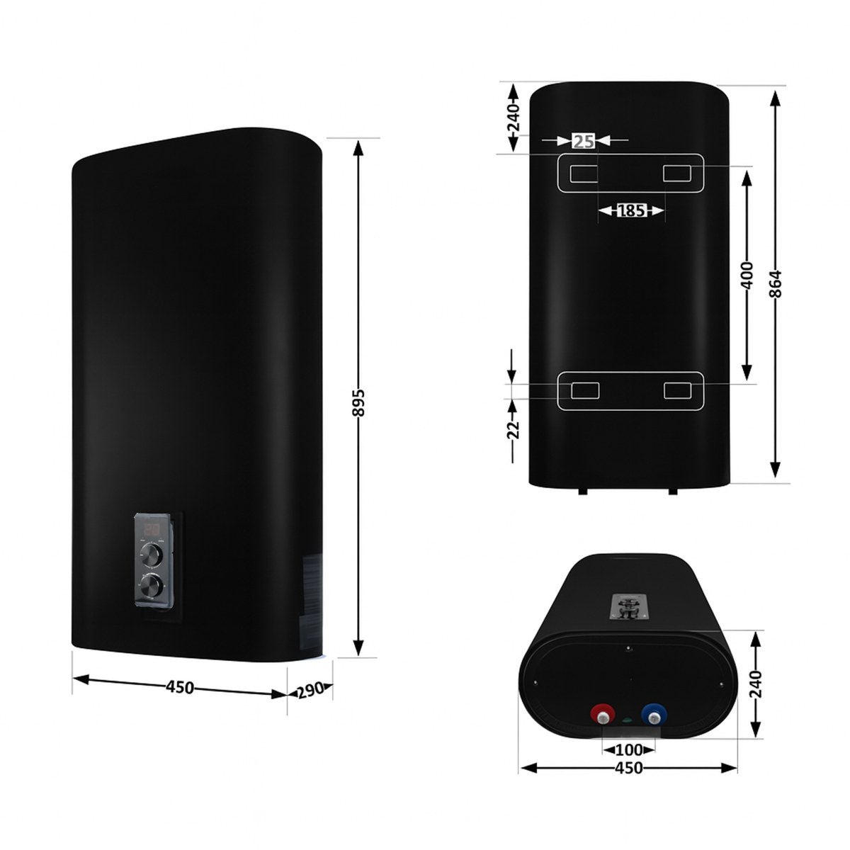 Бойлер Thermo Alliance DT50V20GPDD2B плоский 50 л с сухим ТЭНом 2,0 кВт, вертикальный, чёрный