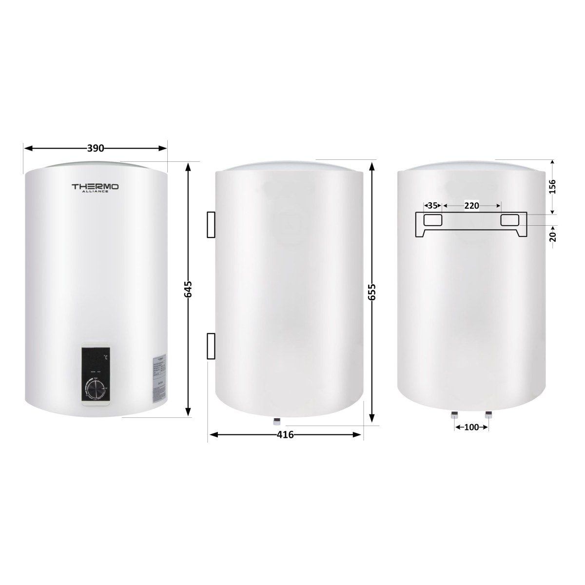 Бойлер Thermo Alliance D50V20J2DK 50 л с сухим ТЭНом 2,0 кВт, электрический, белый