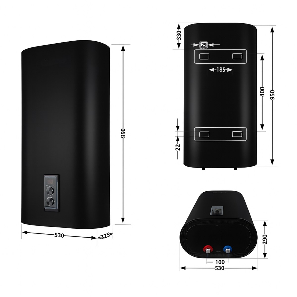Бойлер Thermo Alliance DT80V20GPDD2B плоский 80 л с сухим ТЭНом 2,0 кВт, вертикальный, чёрный