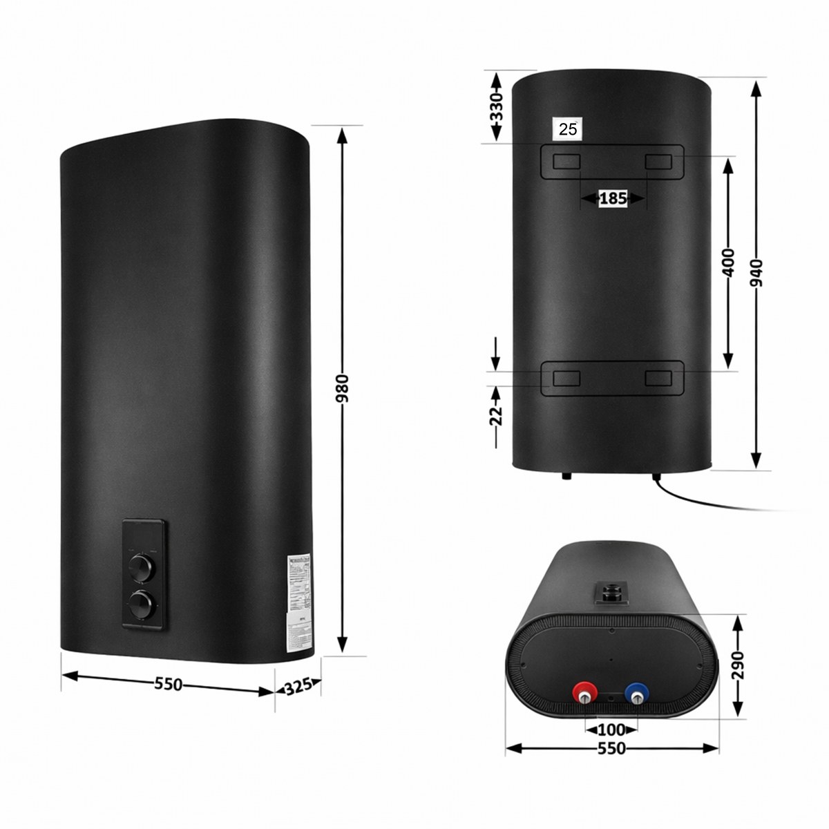 Бойлер Thermo Alliance DT80V20G(PD)/2В плоский 80 л с мокрым ТЭНом 2,0 кВт, вертикальный, чёрный