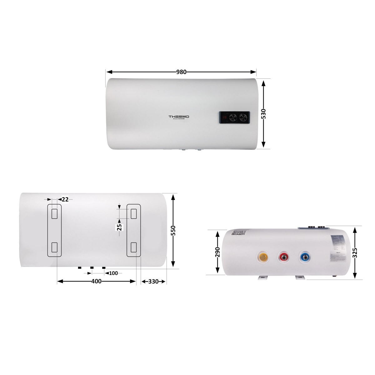 Бойлер Thermo Alliance DT80H20GPD плоский 80 л с мокрым ТЭНом 2,0 кВт, горизонтальный, белый