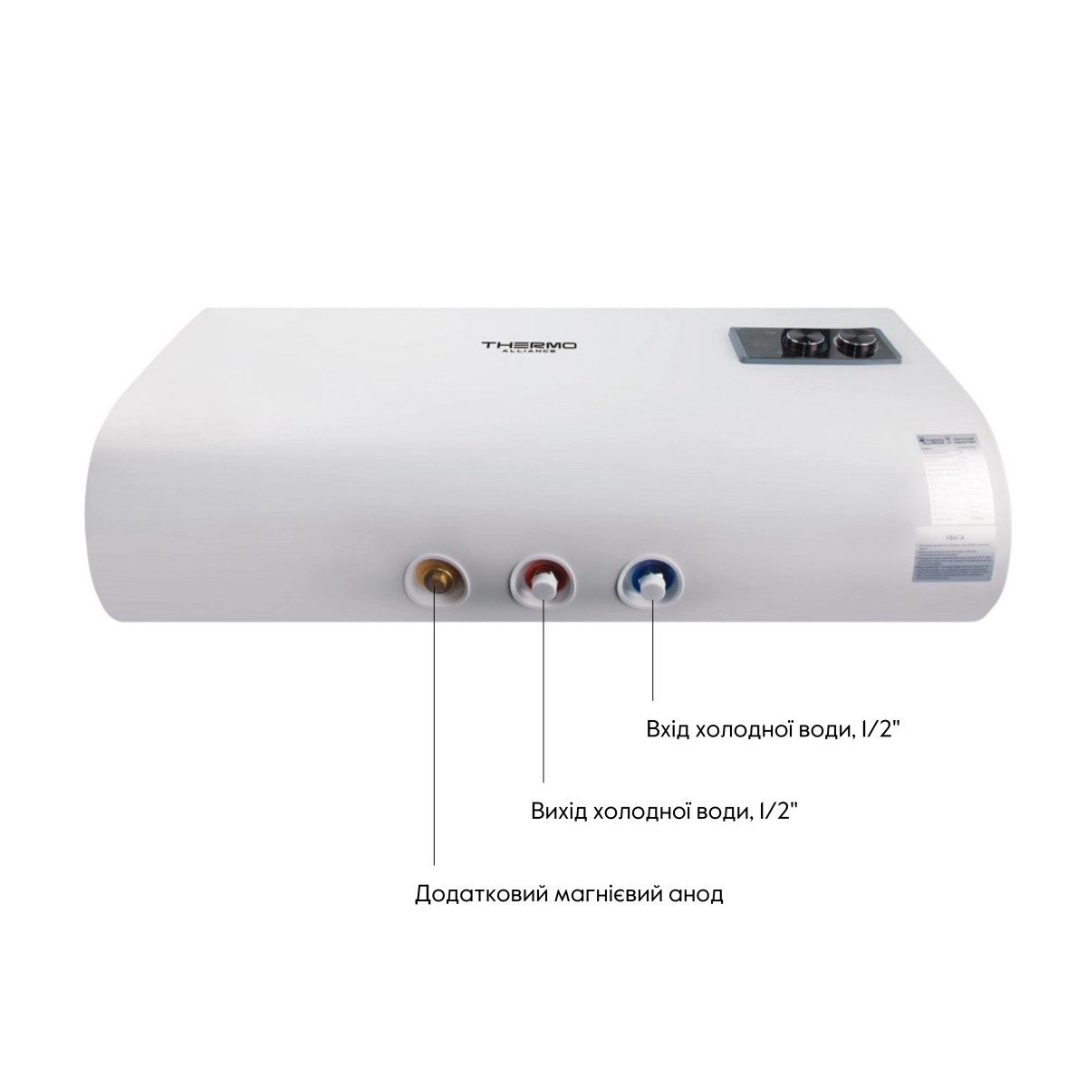 Бойлер Thermo Alliance DT80H20GPD плоский 80 л с мокрым ТЭНом 2,0 кВт, горизонтальный, белый