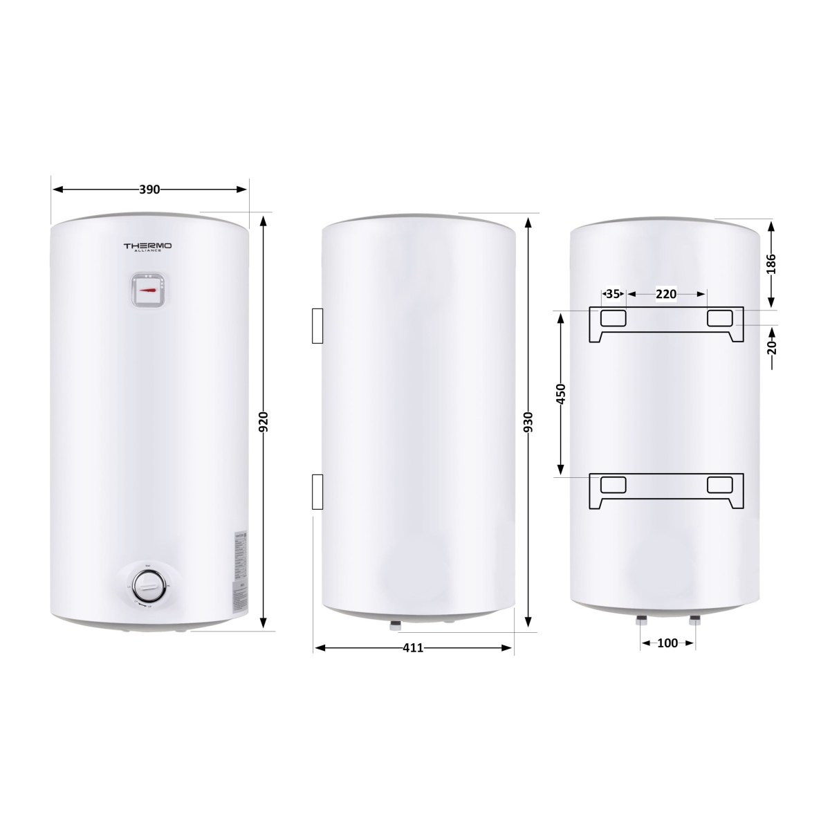 Бойлер Thermo Alliance D80V15Q2 Slim 80 л с мокрым ТЭНом 1,5 кВт, вертикальный, белый