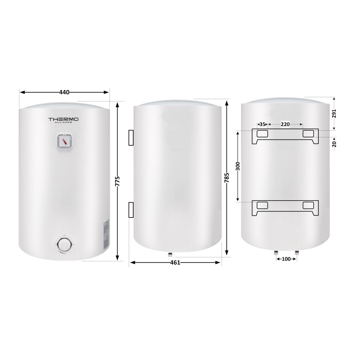 Бойлер Thermo Alliance D80VH15Q3 80 л с мокрым ТЭНом 1,5 кВт, универсальный, белый