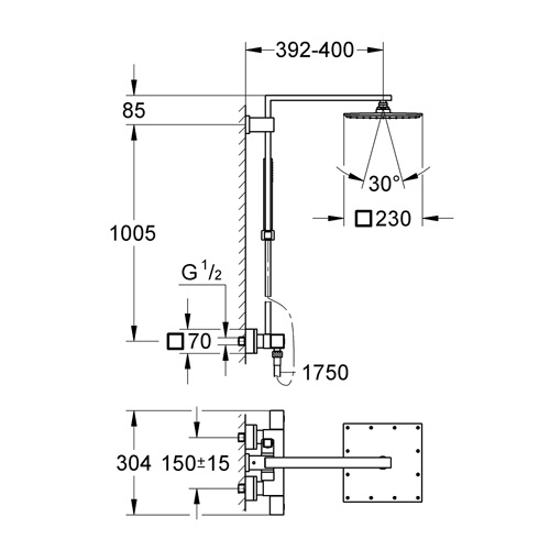 Душевая система Grohe Euphoria Cube XXL System 230 с тропическим, ручным душем и термостатом для душа, наружный монтаж