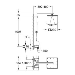 Душевая система Grohe Euphoria Cube XXL System 230 с тропическим, ручным душем и термостатом для душа, наружный монтаж