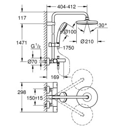 Grohe 26223001 душова система New Tempesta Cosmopolitan 210 з тропічним душем, ручним душем та змішувачем (термостат) для ванни