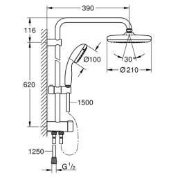 Grohe 26381001 душова система New Tempesta Cosmopolitan 210 з тропічним та ручним душем без змішувача