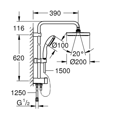 Душевая система Grohe New Tempesta 200 (27389002) с тропическим, ручным душем без смесителя