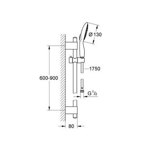Душевая стойка Grohe Power&Soul 130 душевая штанга с лейкой и шлангом