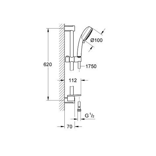 Душевая стойка Grohe New Tempesta Cosmopolitan 100 душевая штанга с лейкой, шлангом и полочкой