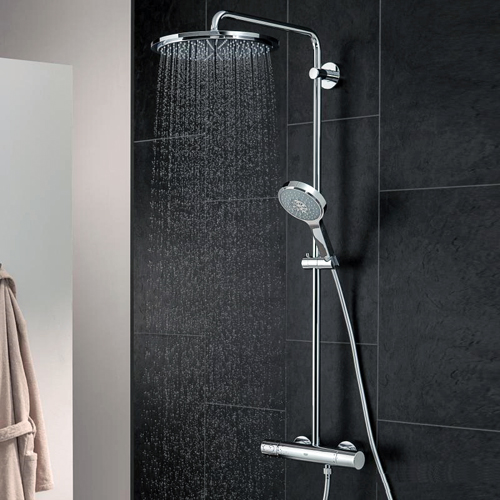 Душевая система Grohe Rainshower System 310 с тропическим, ручным душем и термостатом для душа, наружный монтаж