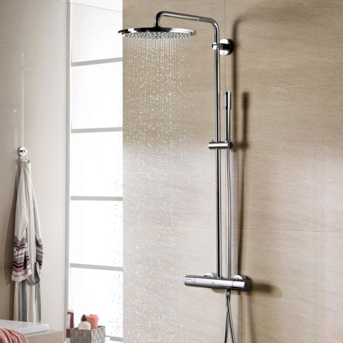 Душевая система Grohe Rainshower System 400 с тропическим, ручным душем и термостатом для душа, наружный монтаж