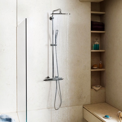 Душевая система Grohe Rainshower System 400 с тропическим, ручным душем и термостатом для душа, наружный монтаж