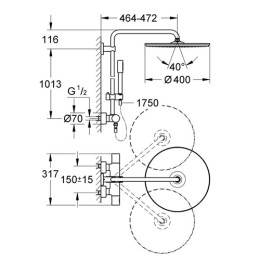 Душевая система Grohe Rainshower System 400 с тропическим, ручным душем и термостатом для душа, наружный монтаж