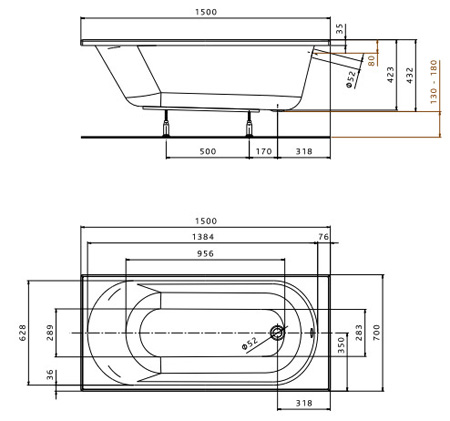 Ванна Коло Опал плюс (Kolo Opal Plus) акриловая 150x70 прямоугольная