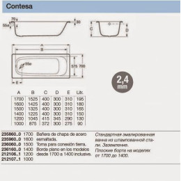 Ванна стальная Roca Contesa 170x70 см прямоугольная белая