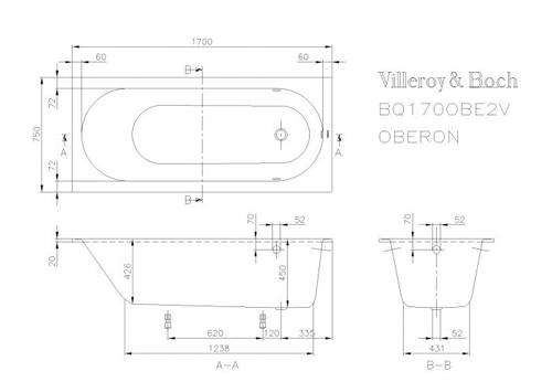 Ванна квариловая Villeroy&Boch Oberon 170х75
