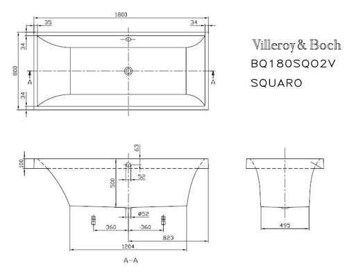 Ванна квариловая Villeroy&Boch Squaro 180х80