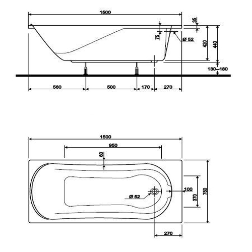 Ванна Коло Комфорт (Kolo Comfort) акриловая 150x75 прямоугольная