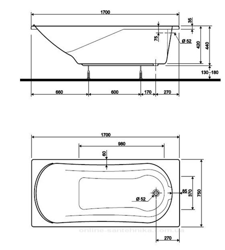 Ванна Коло Комфорт (Kolo Comfort) акриловая 170x75 прямоугольная