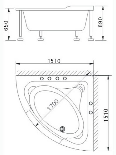 Ванна Appollo TS-2121 угловая 150х150 акриловая