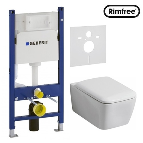 Инсталляция Geberit и унитаз Kolo Life Rimfree (без ободка) подвесной с крышкой (Soft Close) в комплекте