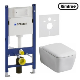 Инсталляция Geberit и унитаз Kolo Life Rimfree (без ободка) подвесной с крышкой (Soft Close) в комплекте