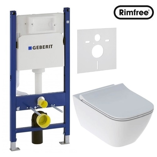 Инсталляция Геберит и унитаз Kolo Modo Pure (458.126.00.1-L33123000) подвесной Rimfree (без ободка) с крышкой Slim (Soft Close) в комплекте