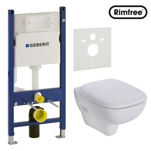 Инсталляция Geberit и унитаз Kolo Style Rimfree (без ободка) подвесной с крышкой (Soft Close) в комплекте