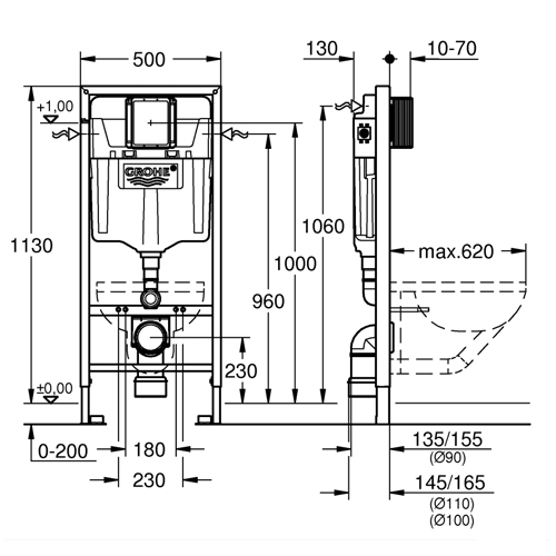 Инсталляция Grohe Rapid SL 39504000 (комплект 3 в 1) для подвесного унитаза с кнопкой смыва Arena Cosmopolitan S
