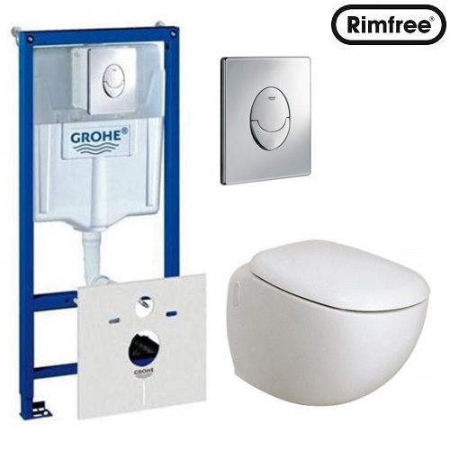 Инсталляция Grohe и унитаз Kolo Ego Rimfree подвесной с крышкой (Soft Close) в комплекте
