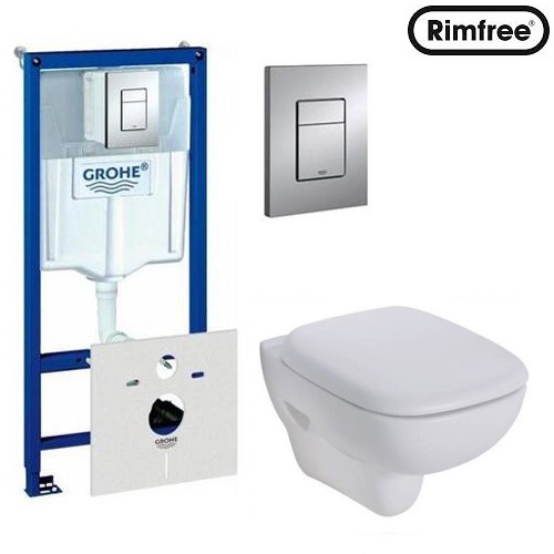 Инсталляция Grohe и унитаз Kolo Style Rimfree (без ободка) подвесной с крышкой (Soft Close) в комплекте