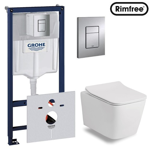 Инсталляция Grohe, унитаз Volle Libra Rimless (без ободка) подвесной с крышкой (Slim Soft Close) в комплекте