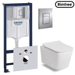 Инсталляция Grohe, унитаз Volle Libra Rimless (без ободка) подвесной с крышкой (Slim Soft Close) в комплекте