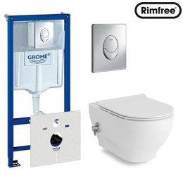 Инсталляция Grohe и унитаз с биде Volle Oliva Rimless подвесной с крышкой (Soft Close) в комплекте