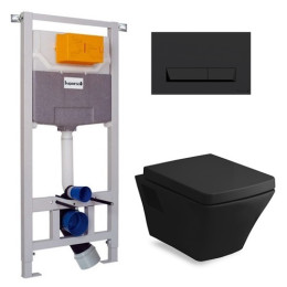 Инсталляция для унитаза, унитаз подвесной Volle Teo Black комплект 4 в 1 с крышкой Duroplast (микролифт)