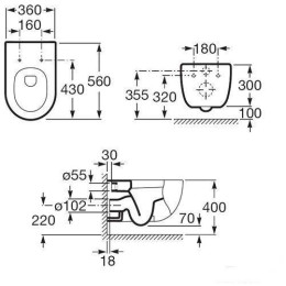 Инсталляция Grohe и подвесной унитаз Roca Meridian-N с крышкой (Soft Close) в комплекте
