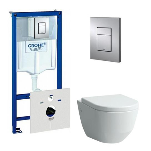 Инсталляция Grohe и подвесной унитаз Laufen Pro Rimless (без ободка) с крышкой и сиденьем с микролифтом (комплект 4 в 1)