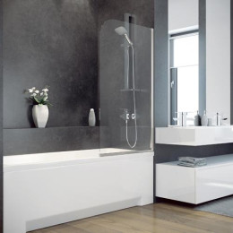 Шторка для ванни Besco Ambition-1P, душова, 75 см, скляна, одинарна, прозора, з малюнком, поворотна