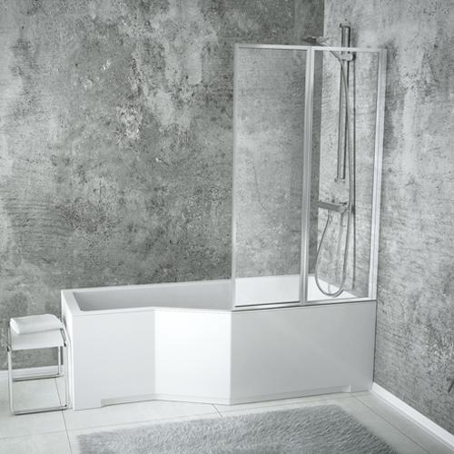 Шторка для ванни Besco Ambition Premium-2, душова, 80 см, скляна, прозора, двосекційна, складна