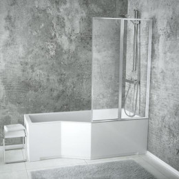 Шторка для ванни Besco Ambition Premium-2, душова, 80 см, скляна, прозора, двосекційна, складна