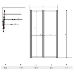 Шторка для ванни Besco Ambition Premium-2, душова, 80 см, скляна, прозора, двосекційна, складна