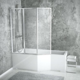 Шторка для ванни Besco Ambition Premium-3, душова, 130 см, скляна, прозора, трисекційна, складна