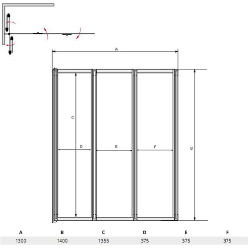 Шторка для ванни Besco Ambition Premium-3, душова, 130 см, скляна, прозора, трисекційна, складна